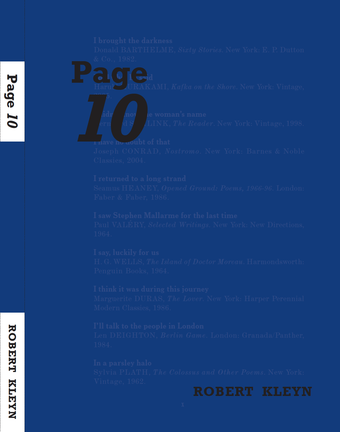 The cover of the book "Page 10" by Robert Kleyn. The cover is blue with faint blue text in the background. The title of the book and author's name are in bold black text.